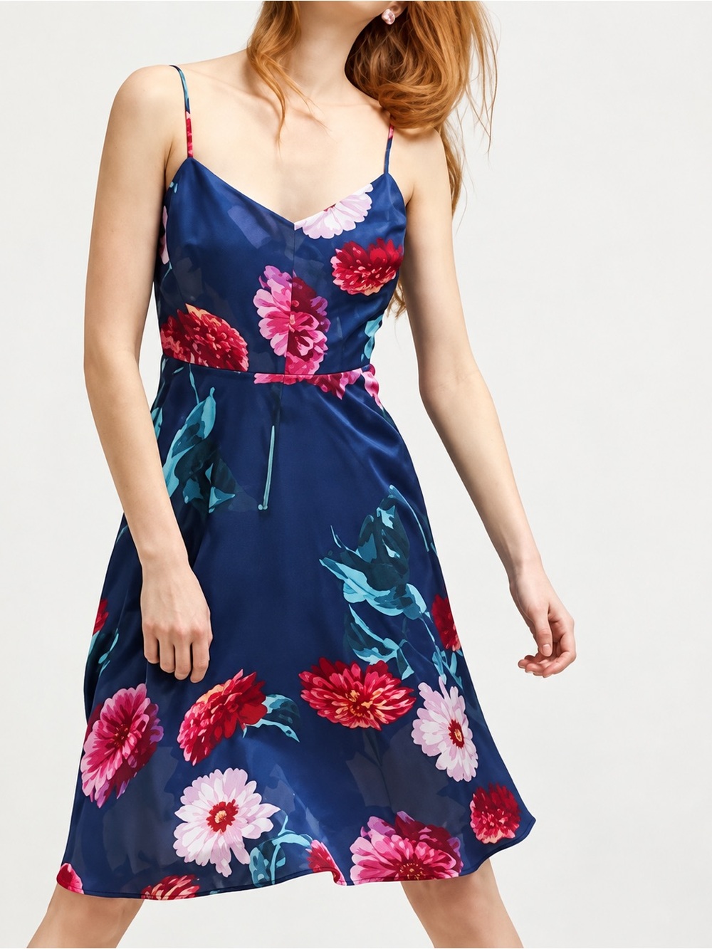 Banana Republic navy floral linen blend spaghetti strap dress, size 2